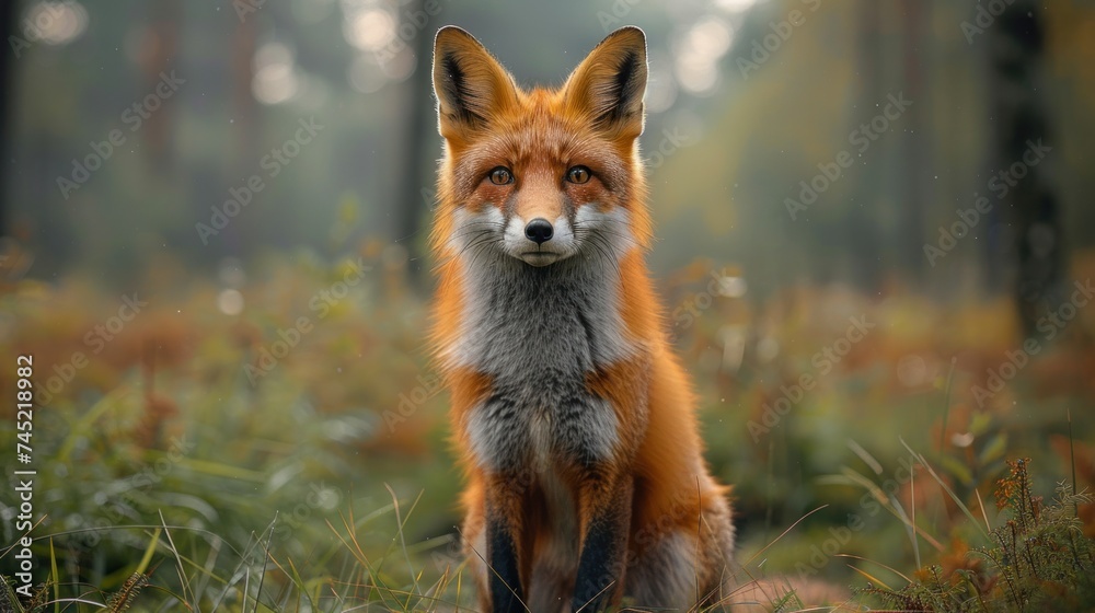 Fototapeta premium Red fox after hunting wildlife view