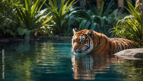 Majestatyczny Tygrys Odpoczywający w Wodzie © MS