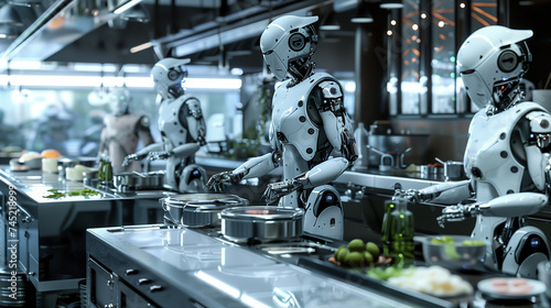 The kitchen of the future with robot chefs at work