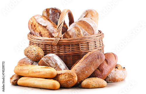 Wicker basket with assorted bakery products
