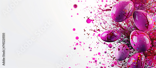 Vibrant Easter Eggs with Magenta Splashes on White