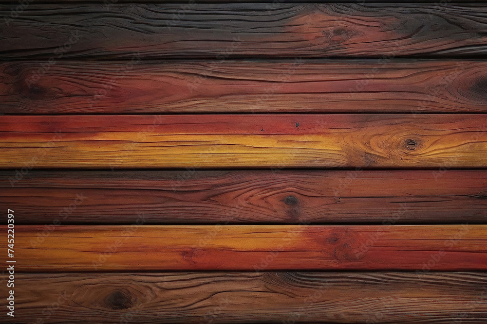Fototapeta premium red and brown and yellow and dark wood wall wooden plank board texture background