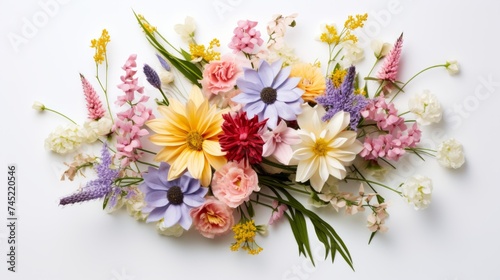 Generative AI A beautifully curated bouquet of wildflowers set on a white background,
