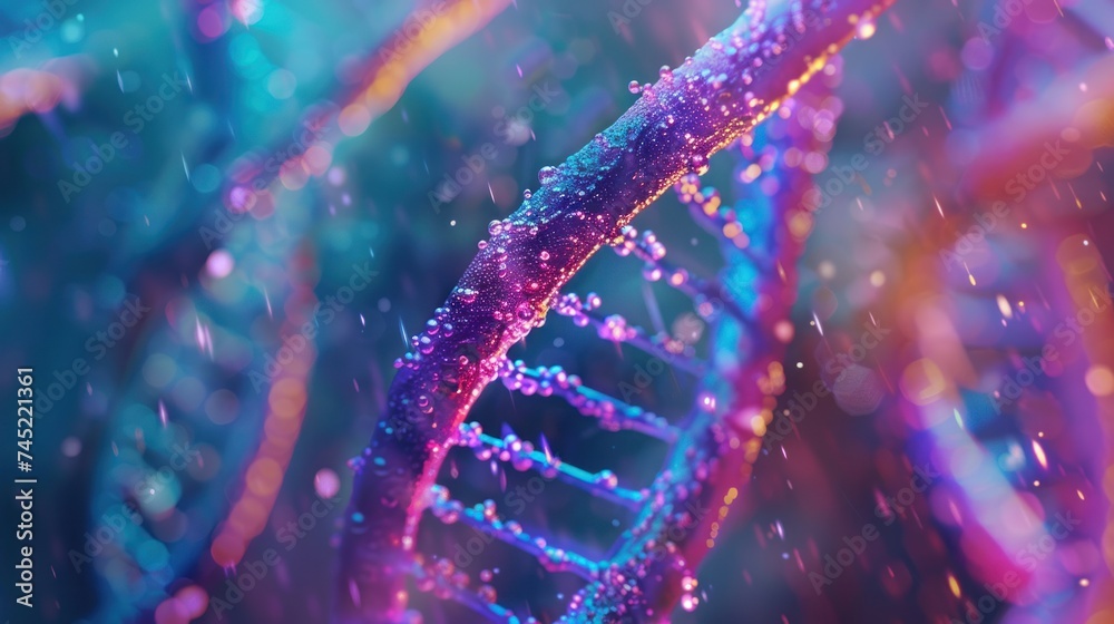 DNA, biology, origin of life, genetic science, close-up shot, ultrafine detail, colorful - obrazy, fototapety, plakaty 