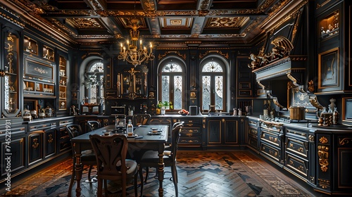 black kitchen design in Art Nouveau style 
