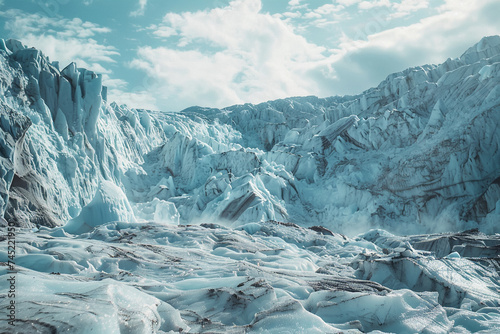 Glacier meltdown, polar landscape, ice collapse, global temperature rise. © Pavel
