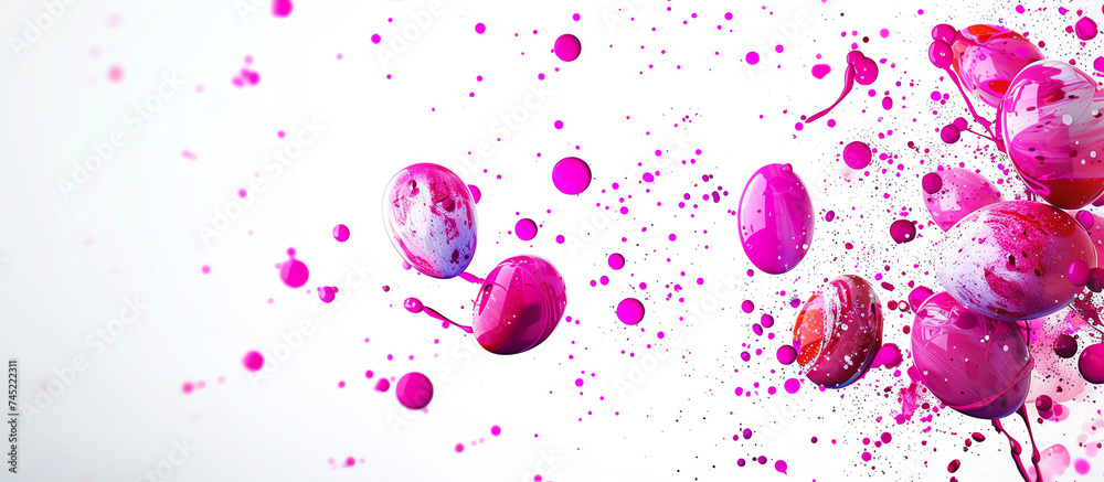 Vibrant Easter Eggs with Magenta Splashes on White Vibrant Easter Eggs with Magenta Splashes on White