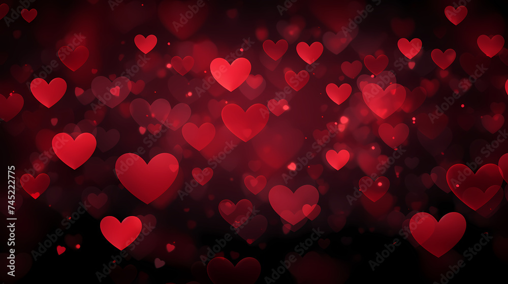 Red hearts bokeh, lights valentine background
