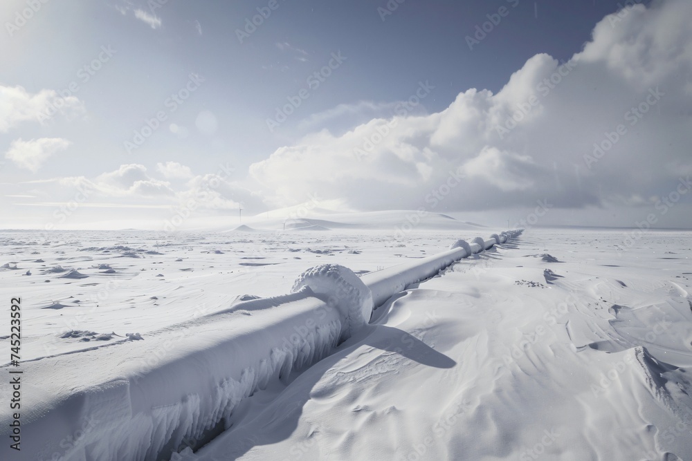 Obraz premium Snow covered gas pipeline in a remote arctic region demonstrating the extremes humans navigate to harness and transport energy