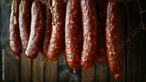 Assorted Types of Sausages Hanging on a Rack