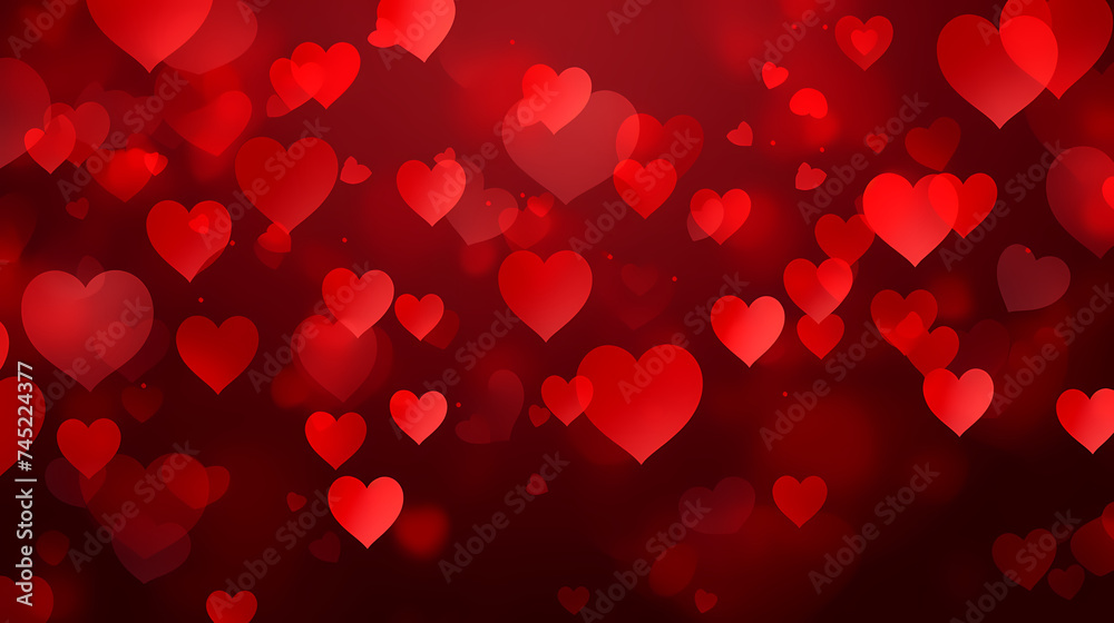 Red hearts bokeh, lights valentine background