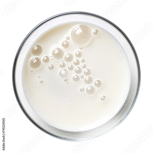Glass of milk with bubbles top view isolated on transparent background Remove png, Clipping Path, pen tool