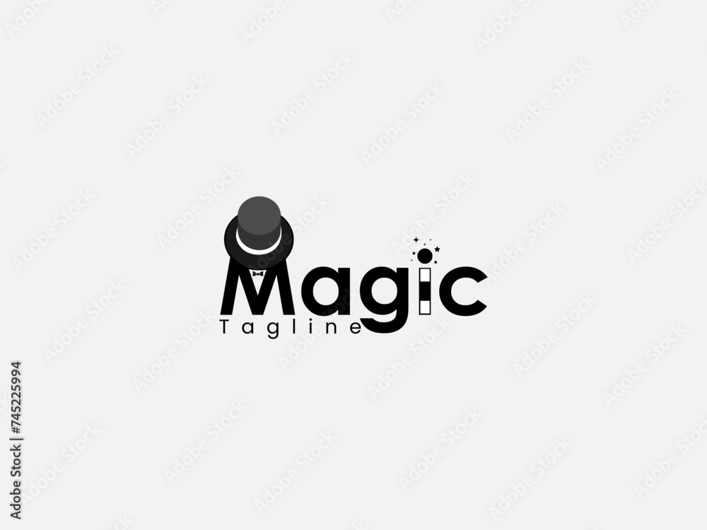 Magician text logo design. Magician hat vector art. Hat. Black color. Magic Man logo. Font. template. Finance. Business. Lettering design. Magician text logo design. Magician hat vector art. Hat. Black color. Magic Man logo. Font. template. Finance. Business. Lettering design.