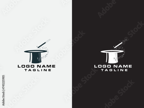 Magician logo design. Magician hand vector art. Hat. Black color. Magic Man logo. Premium logo template. Finance. Business. Game card vector.