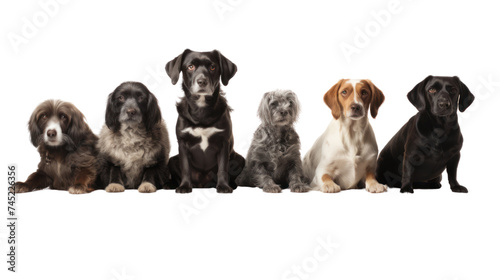 Group of dogs sitting isolated on transparent and white background.PNG image © CStock