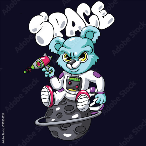 Teddy Bear Astronaut Streetwear Graffiti Cartoon illustration. Vector graphic for t-shirt prints and posters