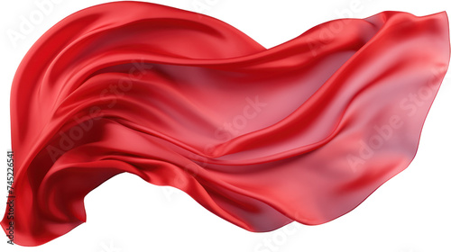 Flying red silk fabric. Waving satin cloth isolated on transparent and white background.PNG image