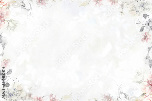 White paper adorned with a delicate flower frame in soft pastel hues © Venka