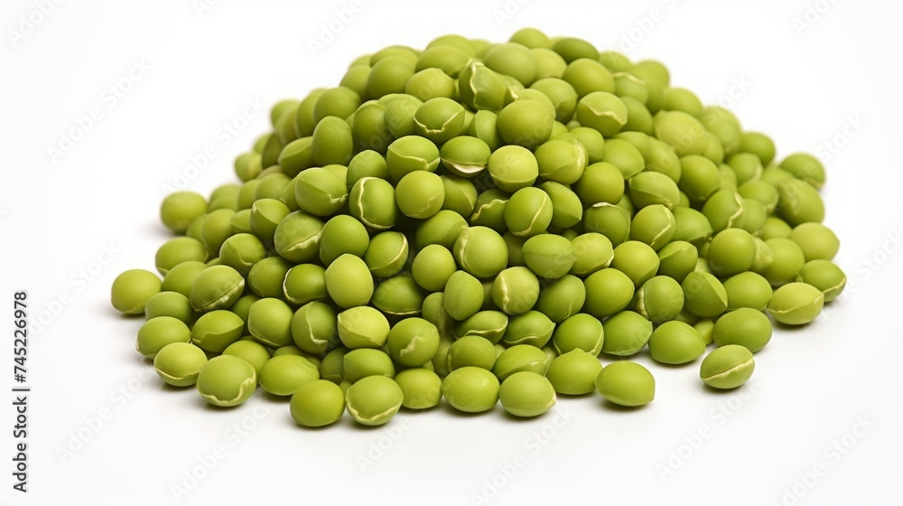 A small heap of mung beans captured in a close-up realistic photo against a white background Generative AI A small heap of mung beans captured in a close-up realistic photo against a white background Generative AI