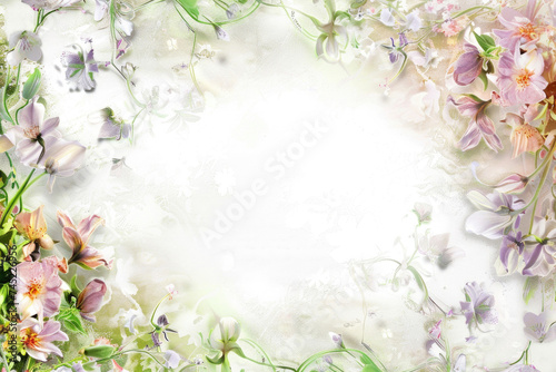 White paper adorned with a delicate flower frame in soft pastel hues © Veniamin Kraskov