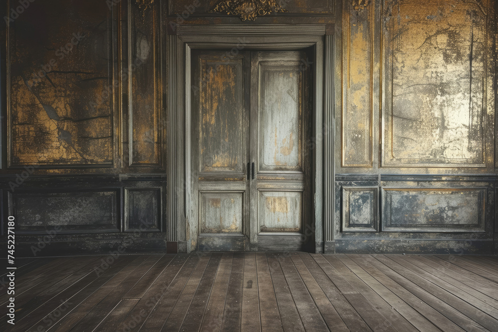 An Empty Room With Wooden Floor and Door