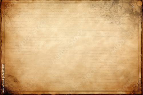 Aged Parchment Paper With Grungy Border