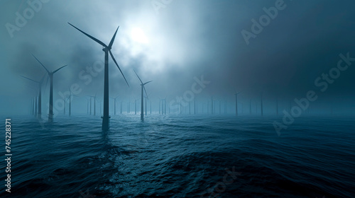 wind farm in the ocean, sustainability concept,