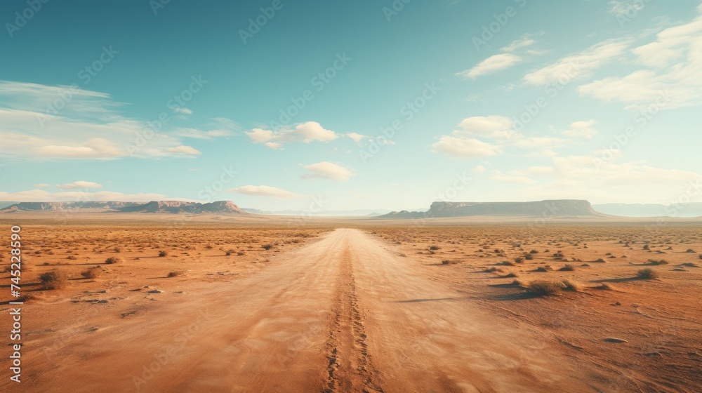 Generative AI Aerial Shot of Desert Road Generative AI Aerial Shot of Desert Road