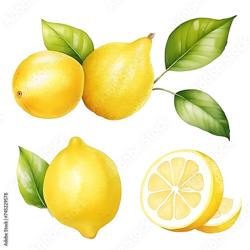 watercolor painting realistic Lemon isolated on white background. Clipping path included.