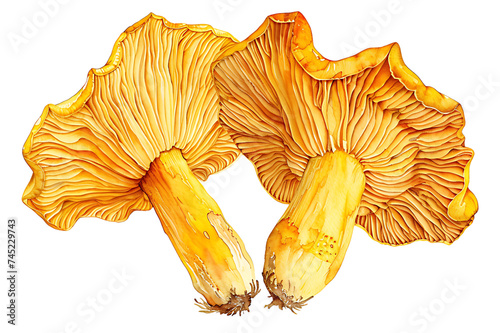 watercolor painting realistic mushroom isolated on white background. Clipping path included.
