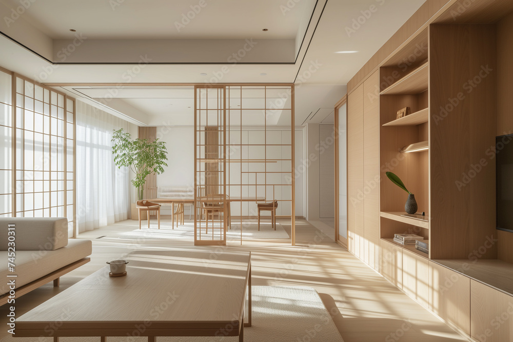 Modern minimalism, living room interior in warm white color scheme. Modern minimalism, living room interior in warm white color scheme.