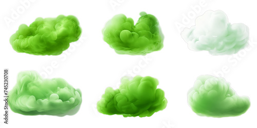 Collection of green cloud isolated on a white background as transparent PNG