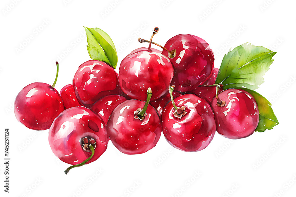 Obraz premium watercolor painting realistic redberry on white background. Clipping path included.