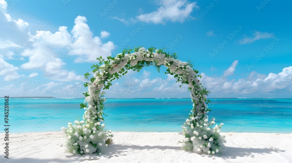 Wedding by the Ocean with a gate of flowers