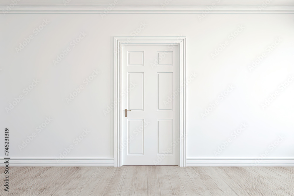 Empty Room With White Door and Hardwood Floor Empty Room With White Door and Hardwood Floor