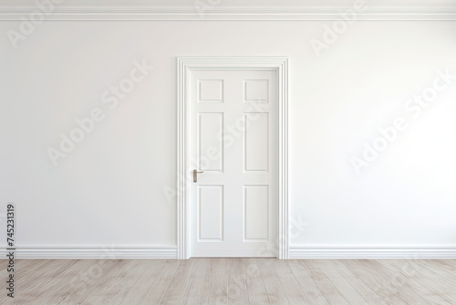 Empty Room With White Door and Hardwood Floor