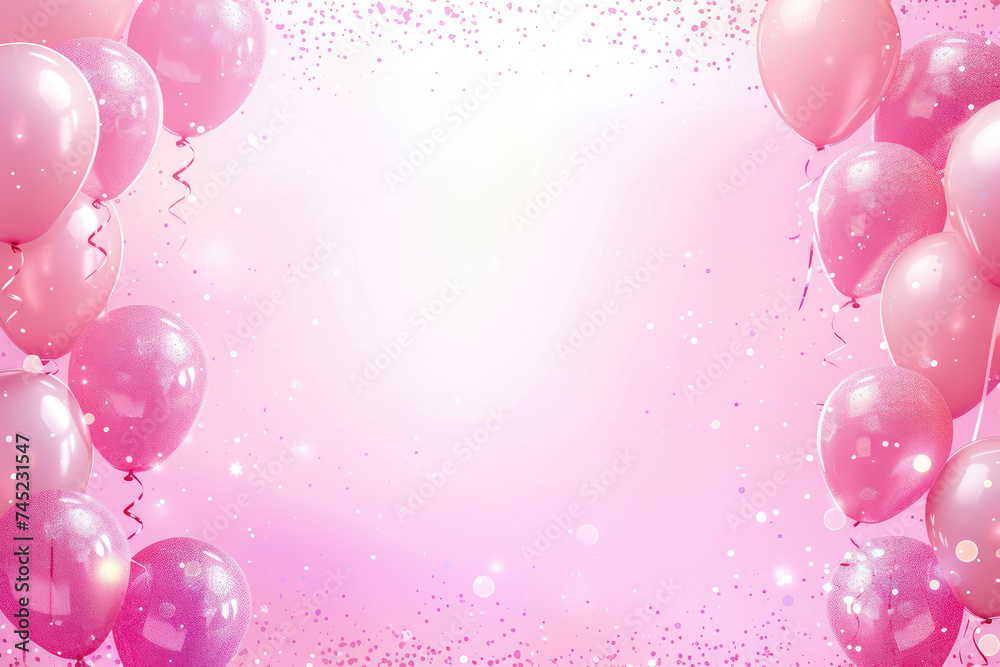 Pink Background With Balloons and Confetti