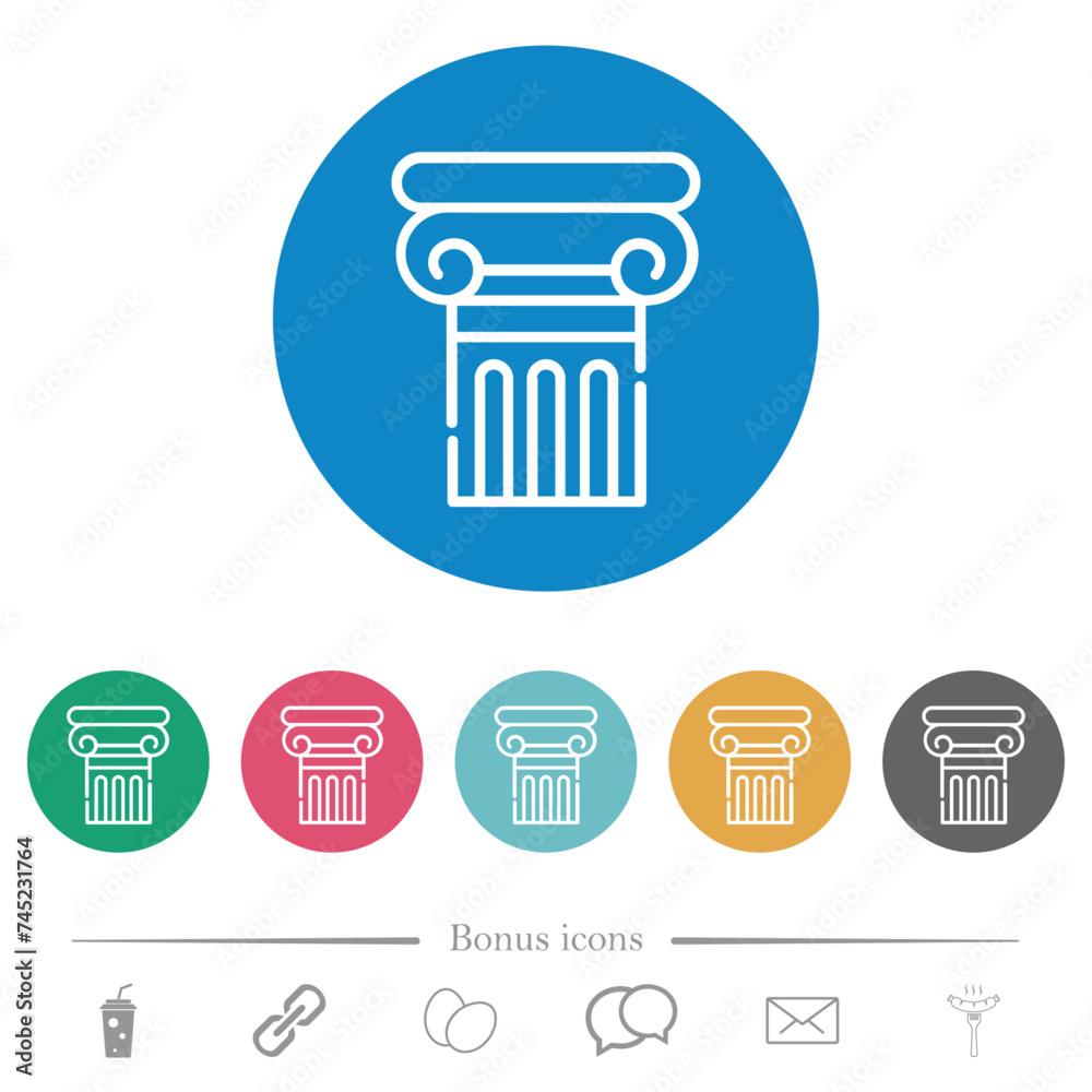 Antique ornate column outline flat round icons