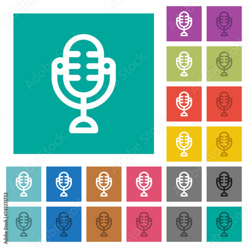 Studio microphone outline square flat multi colored icons