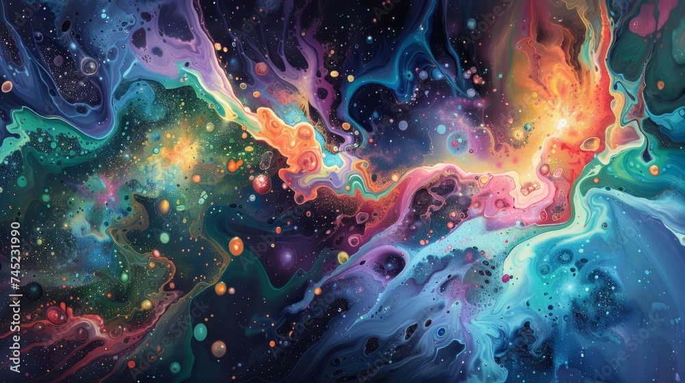 Abstract Cosmic Painting with Vivid Colors and Shapes Abstract Cosmic Painting with Vivid Colors and Shapes