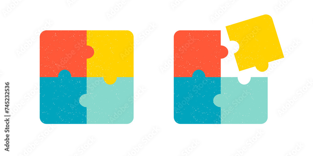 Two colorful puzzles - assembled and in the process of assembly. Illustration on transparent background Two colorful puzzles - assembled and in the process of assembly. Illustration on transparent background