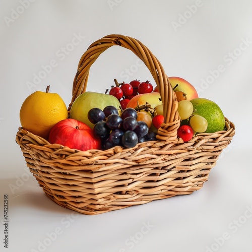 Woven basket with fruits. AI generative.