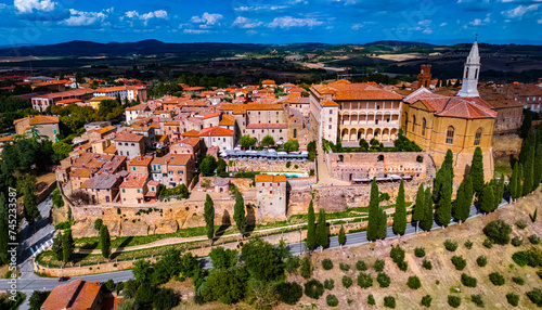 Aerial view of Pienza, Tuscany, Italy