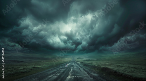 empty country road in stormy weather