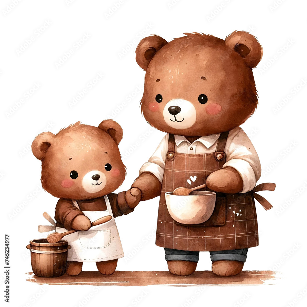 Fototapeta premium father bear and a cute baby bear father's day