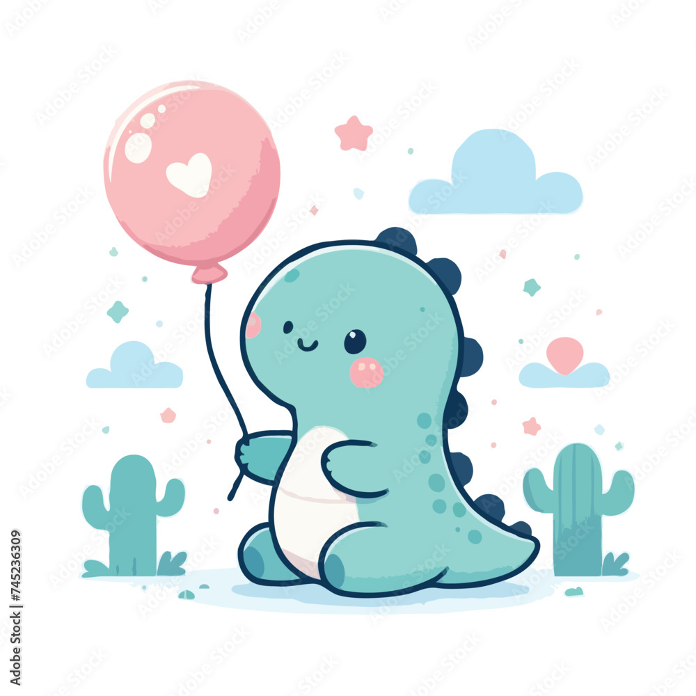 Obraz premium cute dinosaur cartoon vector on white background 