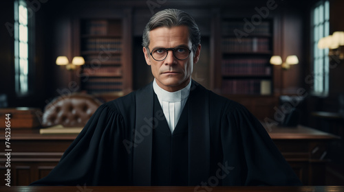 male judge dedicated committed to justice. in the trial for accuracy and Lawyer's Justice with Judge gavel, in suit or Hiring lawyers in the court room. Legal law, prosecution, legal adviser, lawsuit