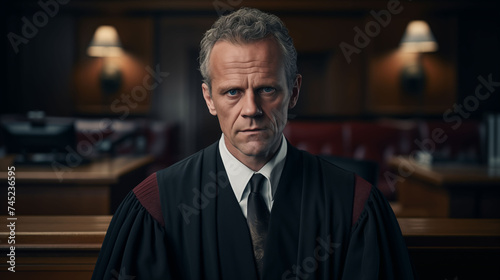 male judge dedicated  committed to justice. in the trial for accuracy and Lawyer's Justice with Judge gavel, in suit or Hiring lawyers in the court room. Legal law, prosecution, legal adviser, lawsuit © Sittipol 