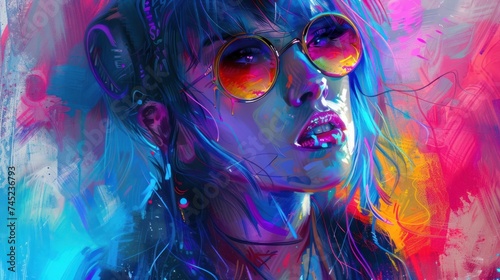 Modern girl style concept with glasses with paint colors AI generated image