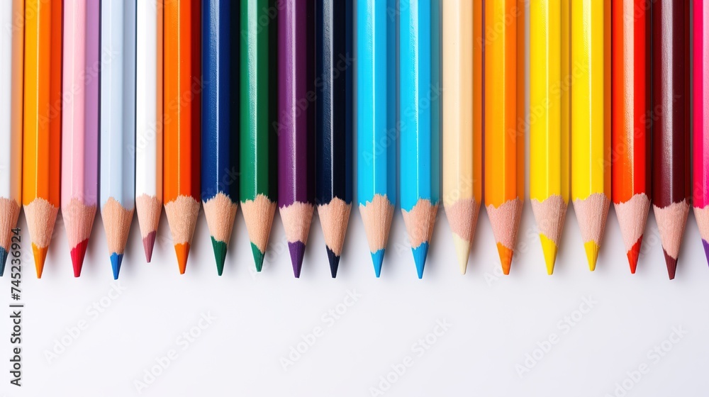 colored sharpened pencils on a white background, school supplies for drawing colored sharpened pencils on a white background, school supplies for drawing
